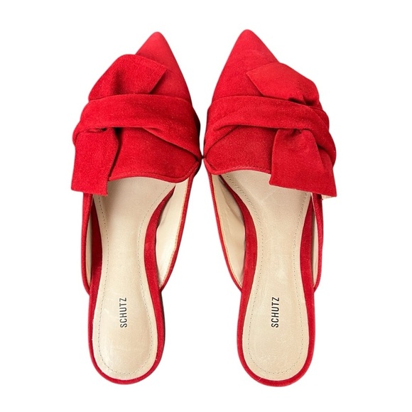 SCHUTZ Shoes - Schutz D’Ana Red Suede Leather Bow Flat Slip On Shoes